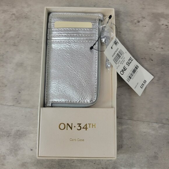 On 34th Card Case Metallic Silver Ramonah Wallet New - Picture 1 of 9
